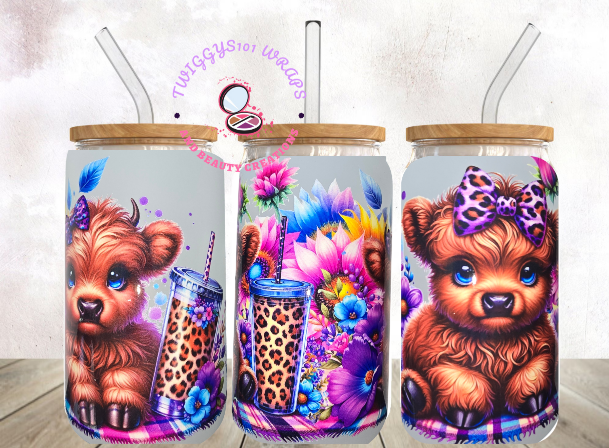 HIGHLAND COW FROSTED TUMBLER