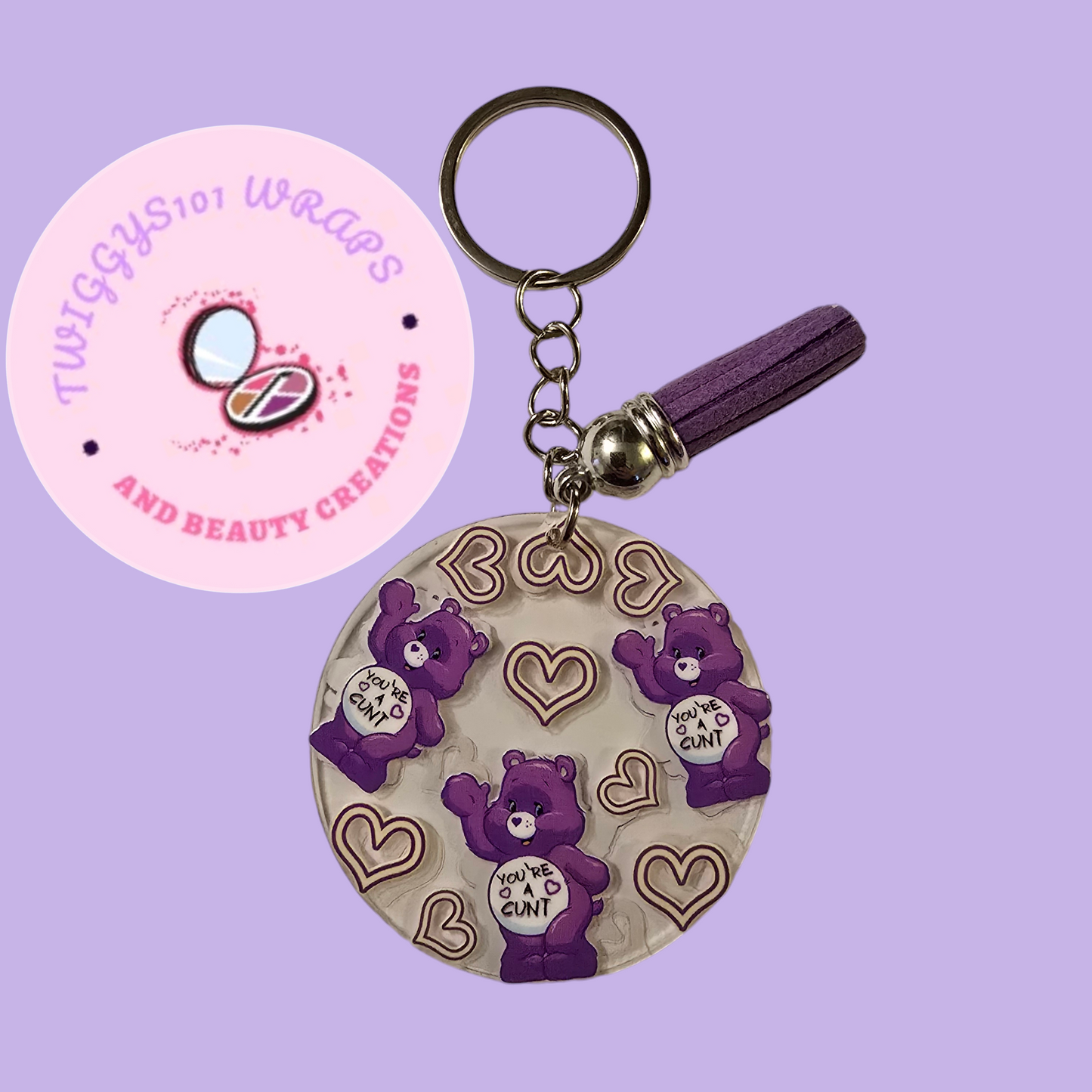 SWEAR BEAR PURPLE KEYCHAIN