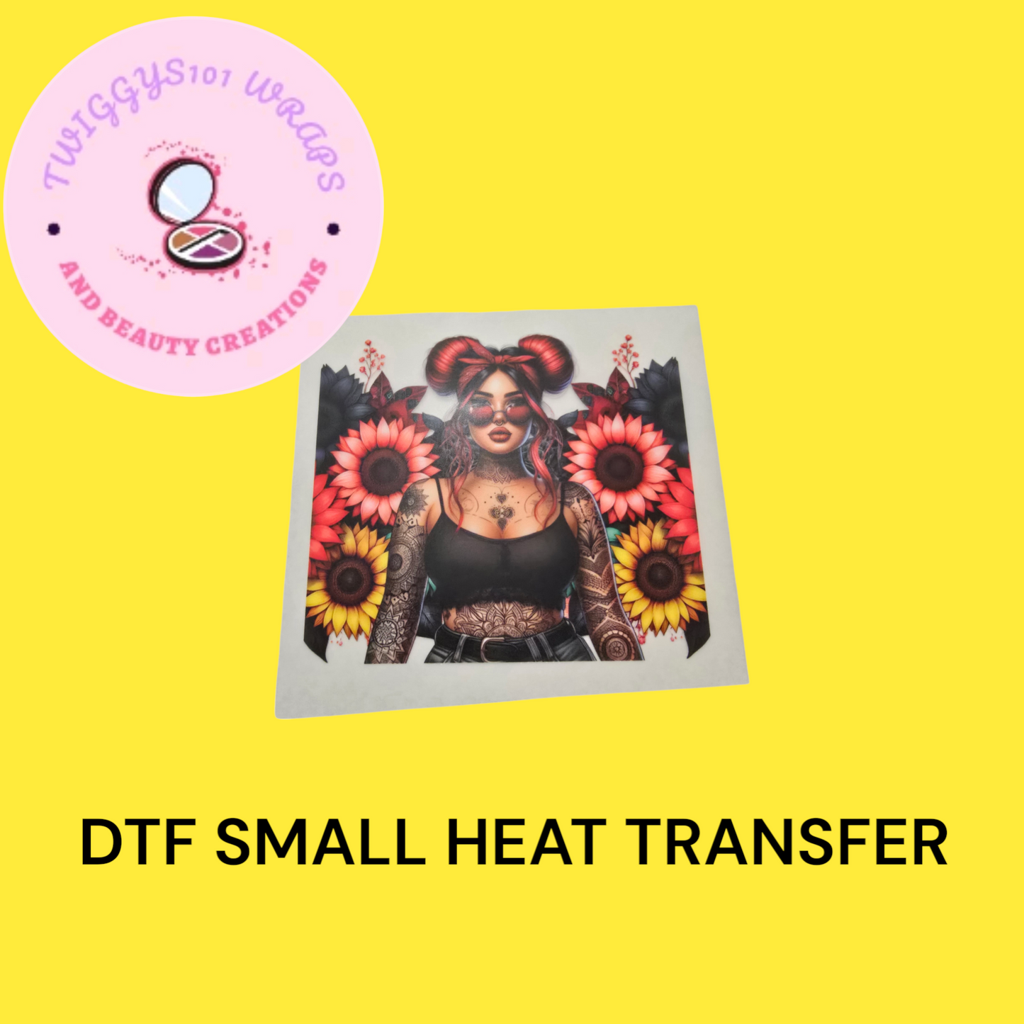 TATOO GIRL AND SUNFLOWERS SMALL HEAT TRANSFER DTF