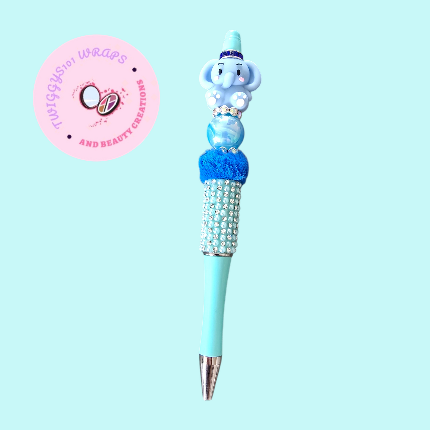 ELEPHANT BABY BLUE BEADED PEN