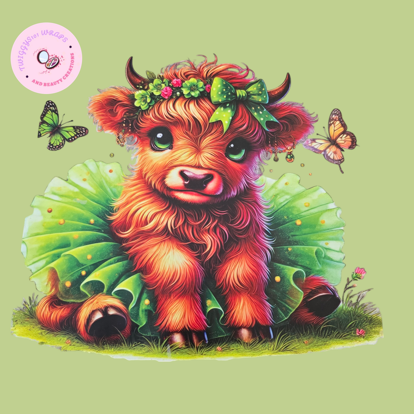 COW DRESSED IN GREEN TUTU LARGE HEAT TRANSFER