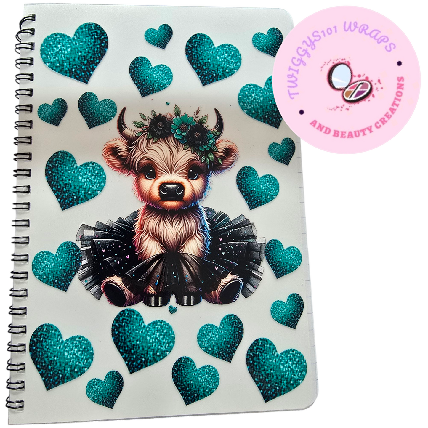 LARGE GREEN HIGHLAND COW PRINCESS NOTEBOOK