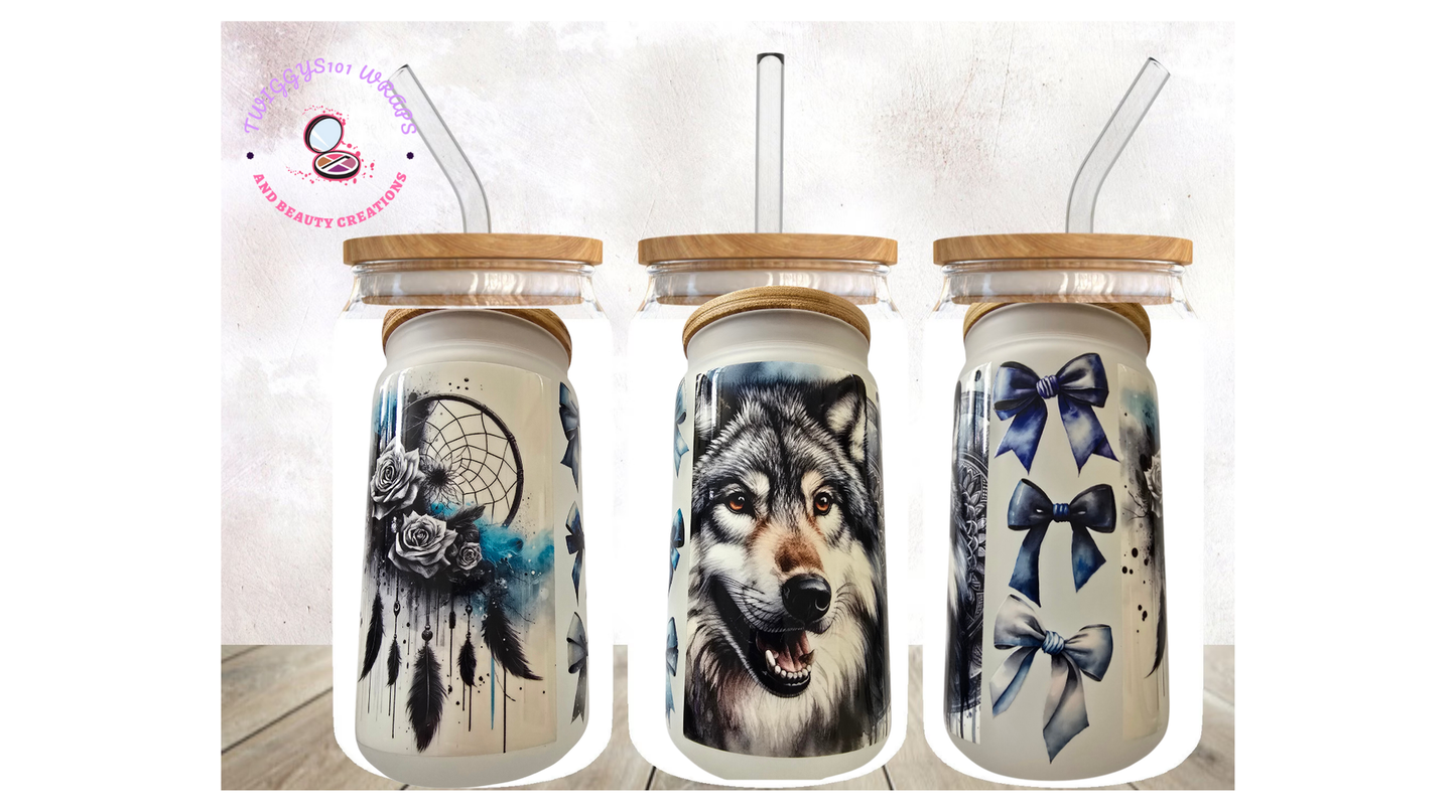 WOLF AND DREAMCATCHER FROSTED 16OZ TUMBLER