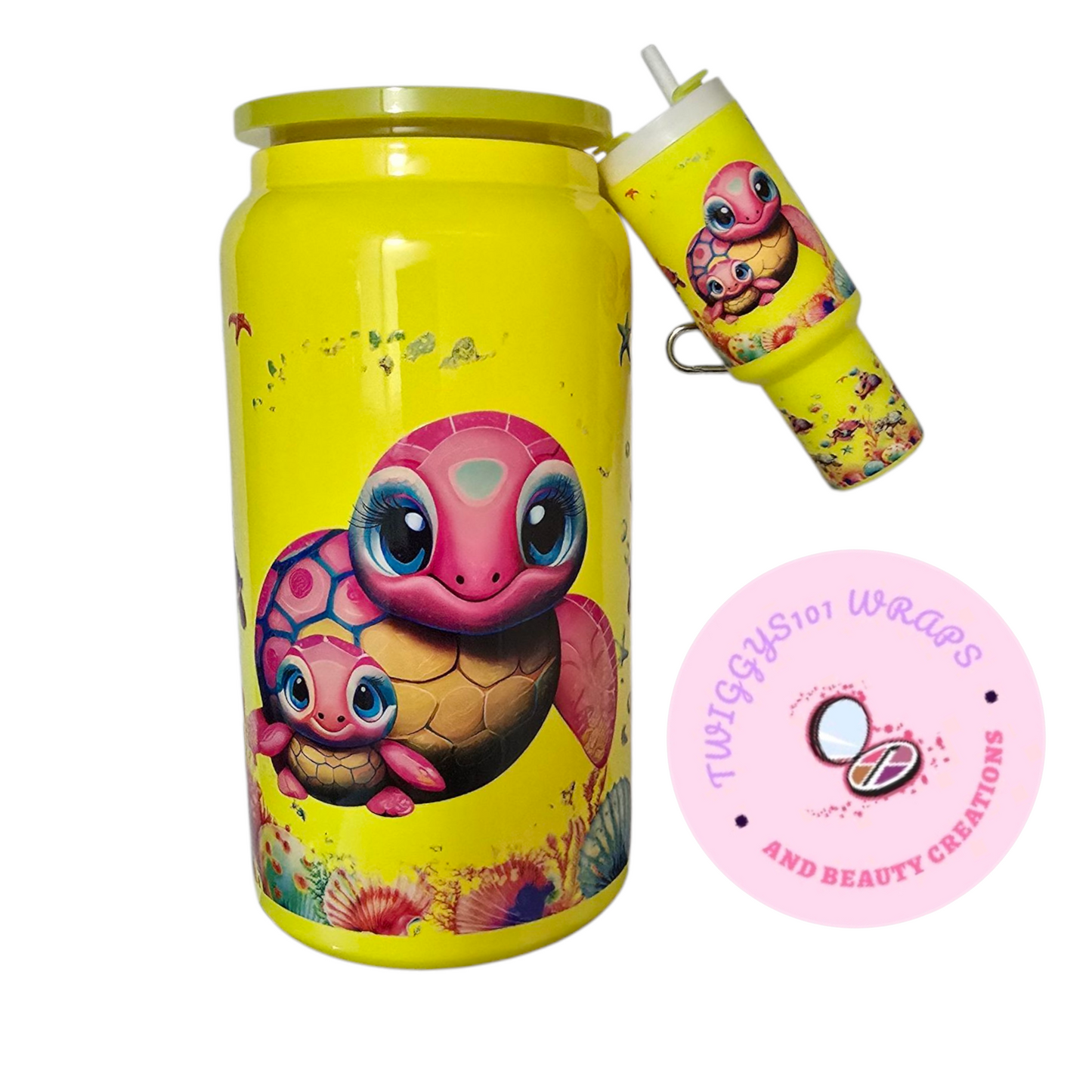 YELLOW STAINLESS STEAL TURTLE TUMBLER AND MINI SET