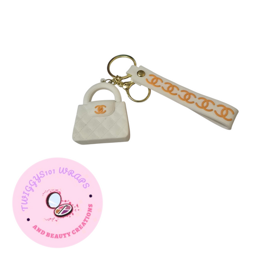WHITE CC'S BAG KEYCHAIN
