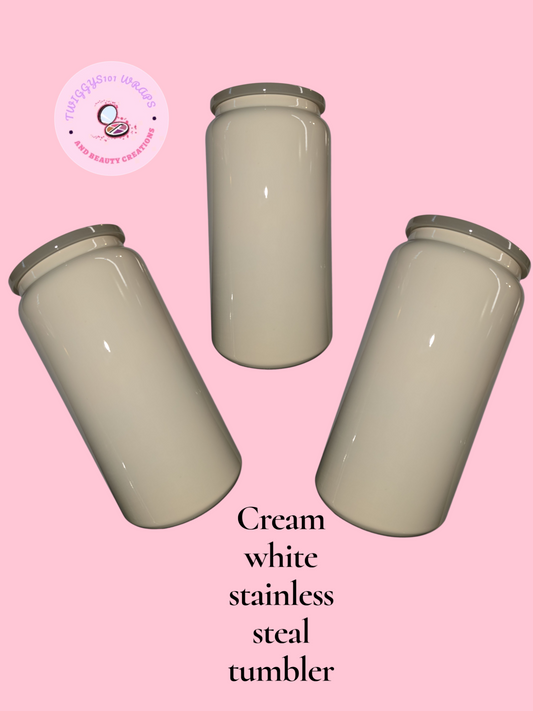 CREAM WHITE STAINLESS STEAL TUMBLER