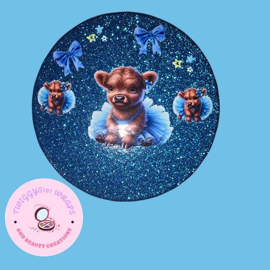 GLITTER BLUE HIGHLAND COW ADULT COMPACT MIRROR