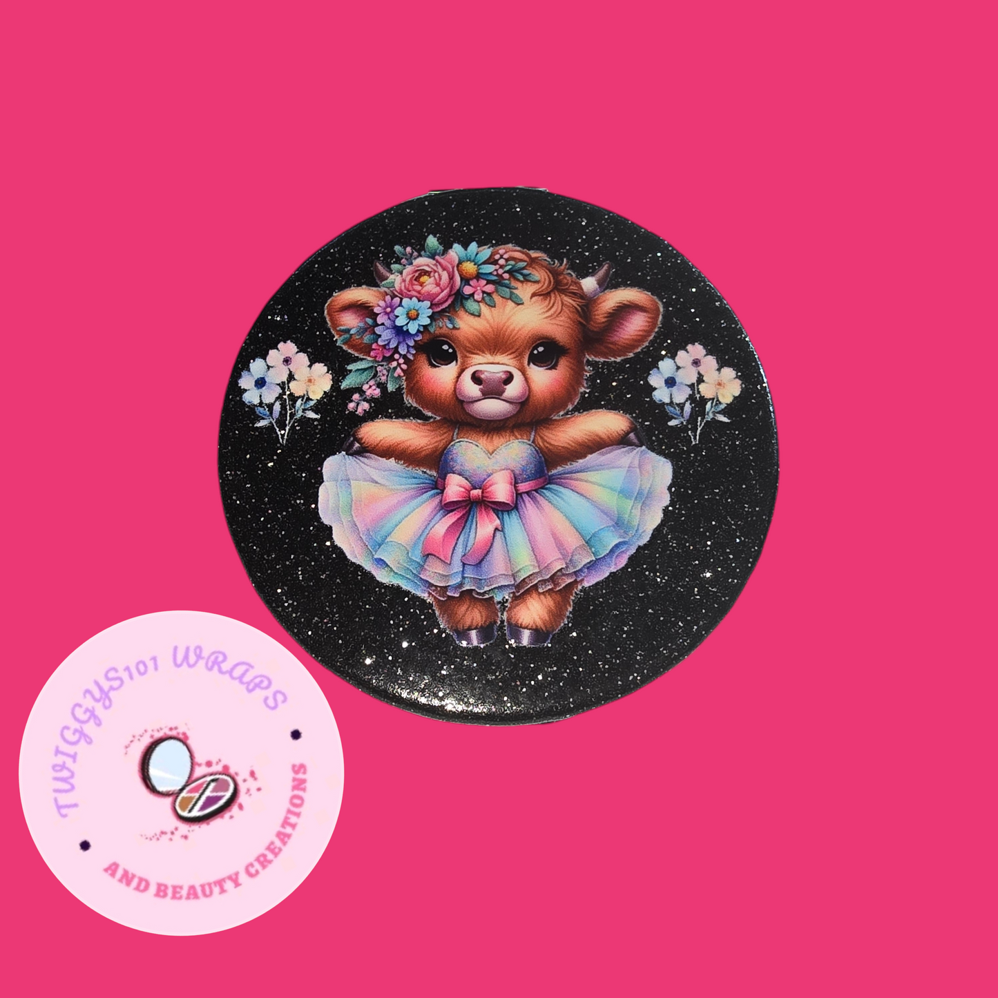 COW ADULT GLITTER COMPACT MIRROR