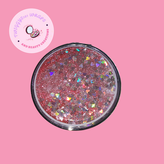 SNOWGLOBE GLITTER PINK CUSTOMISED COMPACT MIRROR
