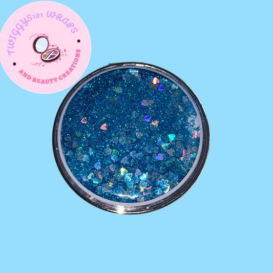 SNOWGLOBE GLITTER BLUE CUSTOMISED COMPACT MIRROR