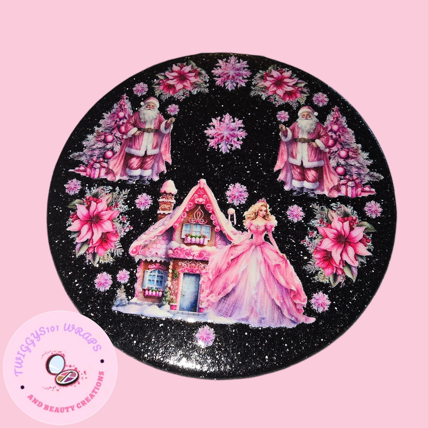 GLITTER CHRISTMAS DESIGN COMPACT MIRROR