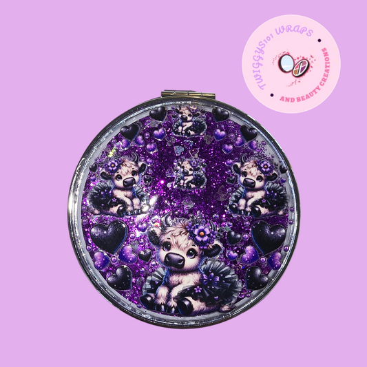 SNOWGLOBE PURPLE HIGHLAND TUTU COW COMPACT MIRROR