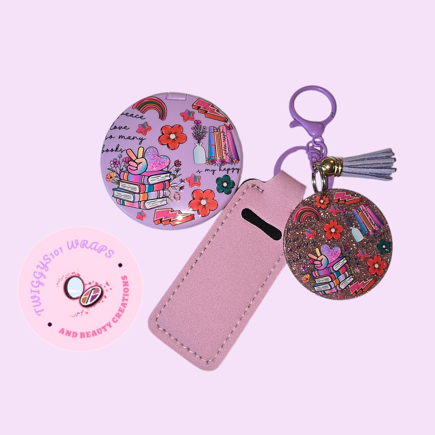 BOOK DESIGN LIPSTICK HOLDER KEYRING AND MIRROR