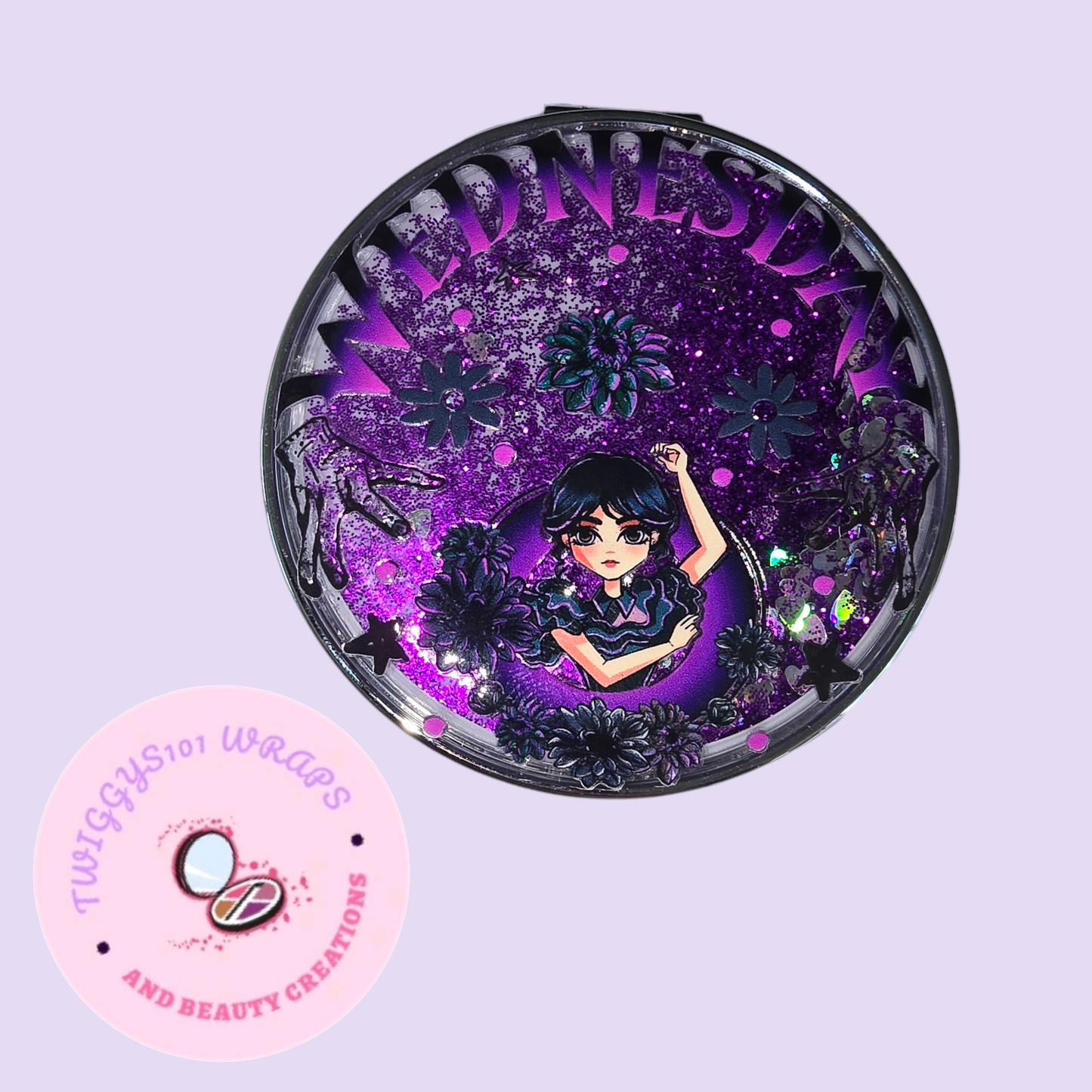 WEDNESDAY ADULT SNOWGLOBE PURPLE COMPACT MIRROR