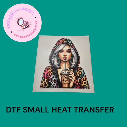 LEOPARD PRINT GIRL WITH TATTOO SMALL HEAT TRANSFER DTF