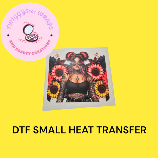 TATOO GIRL AND SUNFLOWERS SMALL HEAT TRANSFER DTF